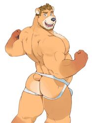 anthro ass back_muscles bara bear beard biceps facial_hair flexing furry gay jockstrap looking_back muscular spookeedoo tail yaoi