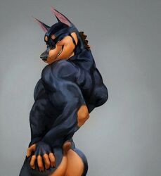 1boy ass ass_grab back_muscles biceps canine color dat_ass digital_media_(artwork) doberman fingers furnedon furry gay inviting looking_at_viewer looking_back lowres male male_only muscles muscular muscular_male nude smile smirk solo solo_male tail yaoi