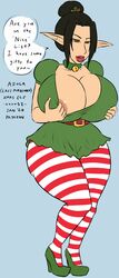 areolae avatar_the_last_airbender azula bell_collar christmas christmas_elf christmas_outfit clothing collar elf huge_breasts hypnosis large_breasts long_ears mind_control patreon striped_legwear teasing thick_thighs voluptuous xxxx52