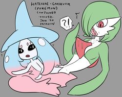 ! 2girls ? anthro anthrofied black_sclera blue_hair breasts clitoris conjoined drooling fairy female female_only flat_chest fusion gardevoir green_hair hatterene hybrid multiple_girls nightmare_fuel nintendo patreon pink_hair pokemon pokemon_(species) pokemon_rse pokemon_ss pussy pussy_mouth red_eyes trembling what white_eyes white_skin why xxxx52