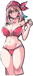 1girls alternate_breast_size bandana blue_eyes bra breasts brown_hair enpe female game_freak hips large_breasts light-skinned_female light_skin long_hair looking_at_viewer may_(pokemon) nintendo panties pokemon pokemon_rse red_bra red_panties simple_background slim_waist smile thick_thighs thighs wide_hips