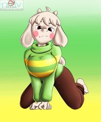 asriel_dreemurr breasts brown_pants female filler_shmazman furry goat red_eyes smiling tagme undertale white_fur