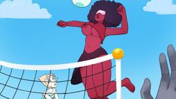 2girls digitalkaiju exposed_breast female garnet_(steven_universe) gem_(species) gem_fusion multiple_girls nipple_slip outdoors pearl_(steven_universe) playing solo_focus steven_universe tagme unseen_male_face