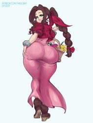 aerith_gainsborough ass basket big_ass bimbo bimbofication bimbofied brown_hair bubble_ass bubble_butt dress female female_only final_fantasy final_fantasy_vii flower flowers fully_clothed green_eyes huge_ass large_ass lipstick looking_back panties_visible_through_clothing solo square_enix tangobat wide_hips