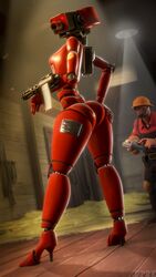 1boy 1boy1girl 1girls 3d ass butt butt_crack doctorpurple2000 engineer engineer_(team_fortress_2) female from_behind high_heels object_head robot robot_girl sentry sentry_(team_fortress_2) team_fortress_2 valve