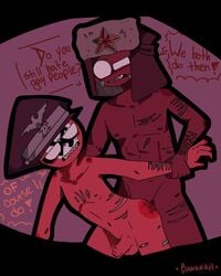 anthro bandage countryhumans cringybanana male_only male_penetrating naked nazi nazi_germany_(countryhumans) red_body red_skin scratch scratch_marks sharp_teeth soviet soviet_union soviet_union_(countryhumans) swastika wrist_grab yaoi