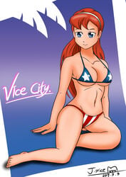 1girls 2019 :) american_flag american_flag_bikini bare_shoulders barefoot belly blue_eyes breasts camera_view candy_suxxx cleavage collarbone cvkt500 deviantart_username female female_only grand_theft_auto grand_theft_auto:_vice_city happy j.price laying laying_on_side leaning leaning_to_the_side looking_at_viewer orange_hair smile text thighs watermark