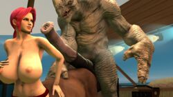 3d 3d_(artwork) anthro areola big_breasts big_penis brown_fur centaur centauress claws colloidsfm dead_or_alive equid_taur female_on_feral flared_penis grux helena_douglas imminent_penetration interspecies long_penis monster monster_cock monster_girl naughty_smile paragon sex sharp_teeth taur