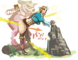 1boy ambiguous_penetration blonde_hair bokoblin boots breast_grab breasts breath_of_the_wild female femsub from_behind gameplay_mechanics green_eyes grope groping groping_breasts groping_from_behind groping_through_clothes interspecies knee_boots larger_female log maledom monster princess_zelda rape rock sheikah_slate smaller_male smile stasis_rune the_legend_of_zelda time_stop zelda_(breath_of_the_wild)