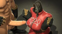 1boy 1girls 3d clothed_female_nude_male cum cum_on_breasts fempyro gas_mask penis pyro revhearts straight team_fortress_2 valve