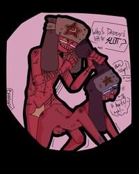 bandage blue_skin countryhumans cringybanana doggy_style erection father_and_son gay grinning hammer_and_sickle hat hat_grab incest male/male rape red_body red_skin russia russia_(countryhumans) scratches sharp_teeth soviet soviet_union soviet_union_(countryhumans) spanking white_skin