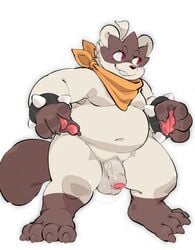 2020 anthro balls belly canid canine gazpacho genitals hi_res humanoid_hands kemono male male_only mammal moobs navel overweight overweight_male penis raccoon_dog simple_background solo tanuki white_background