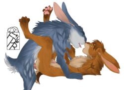 2boys anal blue_fur boner brown_fur bunnymund crossover dreamworks easter_bunny easter_bunny_(rise_of_the_guardians) erection gay green_eyes grey_fur hands_on_arms hiccup_horrendous_haddock_iii how_to_train_your_dragon male male_only missionary_position no_humans nude paramount_pictures penis pooka rabbit rise_of_the_guardians sex sheathed_penis spread_legs tongue_out transformation white_background white_fur yaoi