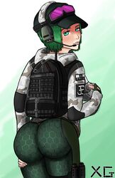 1girls ass big_ass ela_(rainbow_six) female female_focus female_only green_eyes green_hair hand_on_breast hand_on_butt huge_ass rainbow_six rainbow_six_siege slackin solo solo_female thick_thighs tight_clothing tom_clancy xaviergalaxy yoga_pants