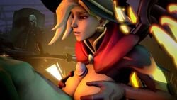 1kmspaint 3d animated big_penis boobs breasts edited exposed_breasts halloween mercy nipples no_sound outercourse overwatch paizuri tits video witch_hat witch_mercy