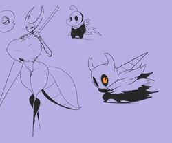 1girls 2boys ass ber00 big_ass big_breasts breasts charm_(hollow_knight) charm_(object) curvy curvy_figure female hollow_knight huge_breasts insects large_breasts male mantis mantis_lord nail original_character protagonist_(hollow_knight) thighs