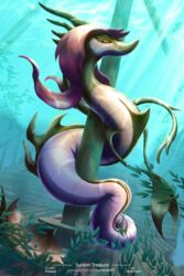 1girls dark_violet dragalge dragon eye_contact female feral half-closed_eyes hi_res looking_at_viewer nintendo original_character patreon pokémon_(species) pokemon pokemon_xy pussy slit solo text underwater url video_games water watermark yellow_eyes