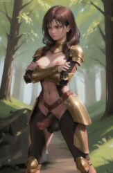 1futa ai_generated angry angry_face armor arms_crossed bronze brown_hair crossed_arms dark_penis equine_penis feet_out_of_frame forest functionally_nude futanari gloves gold harness heroine horse_penis horsecock horsecock_futanari knight large_penis leather leg_armor legwear long_gloves long_hair longjohnsingleduct looking_away medium_breasts penis pouting shoulder_armor shoulder_pads solo spread_legs standing stern_expression testicles