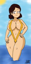 1girls big_breasts bikini breasts brown_hair female female_only huge_breasts large_breasts midriff nipple_bulge smile solo solo_focus straight_hair the_loud_house thegreatgreninja thicc_qt thick thick_thighs thighs water