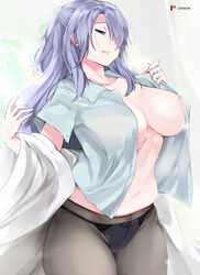 1girls breasts cafekun cleavage female female_only first_porn_of_character first_porn_of_franchise himuro_ayame huge_breasts looking_at_viewer panties rikei_ga_koi solo thick_thighs wide_hips