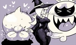 ass blush boo_(mario) crap-man earrings female ghost heart-shaped_pupils king_boo long_hair male mario_(series) mario_kart mario_kart_tour mating_press monochrome nintendo penis princess_rosalina vaginal_penetration witch_hat