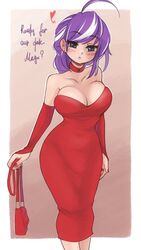 1futa big_breasts blush breasts bulge cleavage dickgirl dress futa_only futanari horsecock_futanari large_breasts looking_at_viewer melanie_santander poduu red_dress solo