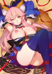 animal_ears anus fate/grand_order fate_(series) japanese_clothes kitsune nipples no_bra pussy songjikyo tail tamamo_no_mae_(fate) thighhighs uncensored