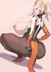 1girls alternate_breast_size ass back big_breasts blizzard_entertainment blonde_hair blue_eyes breasts clothes eye_contact female female_only hair_over_one_eye half-closed_eyes huge_ass huge_breasts human looking_at_viewer looking_back mercy metal_owl nipples open_mouth overwatch paid_reward solo source_request squat squatting thick_thighs wide_hips