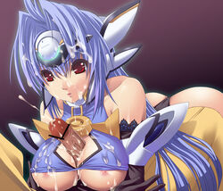 blue_hair breasts bukkake censored cum cum_on_body cum_on_breasts cum_on_clothes cum_on_hair cum_on_upper_body ejaculation elbow_gloves facial female gloves kos-mos large_breasts male nipples paizuri paizuri_under_clothes penis pointless_censoring red_eyes somejima straight underboob xenosaga xenosaga_episode_iii