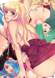 4girls clothing cum dress female female_only flat_chest highres klan_klein macross macross_frontier multiple_girls nipples ranka_lee sheryl_nome taka_tony