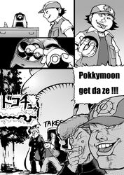 brock_(pokemon) comic monochrome nintendo nurse_joy pikachu pokemon satoshi_(pokemon)