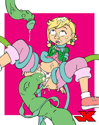 belly big_belly blonde_hair blue_eyes cathy_(monster_buster_club) cum cum_in_mouth cum_inside cum_on_clothes cum_on_face cum_on_hair female green_tentacles inflation jk monster_buster_club panties penis_tentacles pink_shirt pink_shoes ripped_clothes ripped_clothing ripped_pants shoes sneakers tentacle tentacle_rape tentacle_sex tentacles torn_clothes vaginal vaginal_penetration