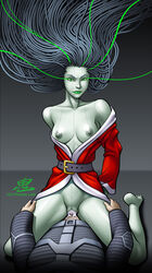 athletic_female christmas cum cum_in_pussy cum_inside green_eyes green_skin human human_penetrating oni_(artist) robot_girl shodan system_shock tagme