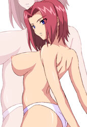 blue_eyes breasts code_geass female kallen_stadtfeld large_breasts navi_chibi_yuki no_bra panties pointy_chin red_hair short_hair sideboob solo topless translucent_hair underwear zoom_layer
