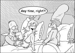 becky_(the_simpsons) bed breasts female fisting homer_simpson human insertion male marge_simpson monochrome multiple_females nipples nude straight tagme the_simpsons vulva