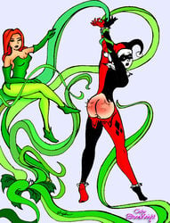 2girls ass batman:_the_animated_series batman_(series) bodysuit dc_comics dcau exposed_ass female female_only harley_quinn harley_quinn_(classic) human multiple_girls poison_ivy poison_ivy_(dcau) ripped_bodysuit spanking stoneknight tagme tentacles vines