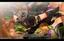 1girls 2boys 3d blonde_hair blowjob bob_cut censored chobixpho clothed_sex dark-skinned_male defeated dialogue dynasty_warriors eyes_closed female from_behind gangbang hands_on_head holding_arms holding_head lu_lingqi male oral rape sengoku_musou sex short_hair solo_focus spitroast text threesome vaginal_penetration