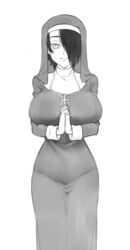 1girls breasts cleavage female female_only huge_breasts looking_at_viewer monochrome nun saya_(twrlare) twrlare