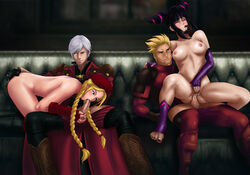 2boys 2girls amenoosa black_couch black_hair blonde_hair blowjob cammy_white capcom crossover crossover_pairing dante deadpool devil_may_cry eastern_and_western_character feet fellatio female finger_in_mouth fingering human human_only interracial juri_han light-skinned_female light-skinned_male light_skin male marvel marvel_comics marvel_vs._capcom multiple_boys multiple_girls oral penetration purple_toenails reverse_cowgirl_position riding sex sitting straight straight_sex street_fighter vaginal vaginal_penetration vaginal_sex wade_wilson