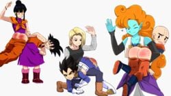 3boys 3girls adrienoir android_18 ass black_hair blonde_hair blue_skin chichi dragon_ball dragon_ball_z exposed_ass femdom humiliation husband_and_wife krillin kuririn malesub over_the_knee over_the_knee_spanking punishment punishment_spanking race_of_hera red_ass saiyan size_difference son_goku spank_marks spanking teasing top-down_bottom-up vegeta zangya