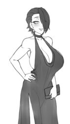 1girls breasts cleavage dress female female_only huge_breasts looking_at_viewer monochrome saya_(twrlare) twrlare