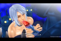 1girls 3d anti-aqua aqua_(kingdom_hearts) blowjob blue_hair chobixpho dialogue disney enemy_conversion female gangbang heartless kingdom_hearts male oral penis short_hair square_enix text tomboy tongue_out white_hair yellow_eyes