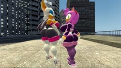 2girls 3d 3d_(artwork) 3d_model alternate_breast_size amy_rose amy_the_bat ass ass_focus backboob bare_ass bat big_breasts big_butt breasts bubble_ass bubble_butt butt_crack female from_behind furry huge_ass huge_breasts huge_butt looking_at_viewer looking_down mammal mobian mobian_(species) mobian_bat pink_fur rouge_the_bat rouge_the_bat_(cosplay) rouge_the_bat_(heroes)_(cosplay) sega sideboob sonic_(series) sonic_adventure_2 sonic_the_hedgehog_(series) source_filmmaker standing thick_thighs video_games viperarcane wide_hips