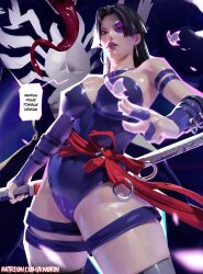 1boy 1girls 2025 3d 3d_(artwork) artist_name asian asian_female aura belly_button_visible_through_clothing big_breasts black_hair breasts butterfly cleavage construct curvaceous curvaceous_body curvaceous_female curvaceous_figure curvaceous_hips curvy curvy_body curvy_female curvy_figure curvy_hips earrings energy english_text esper female female_focus hips japanese japanese_female katana knorin_art light-skinned_female light_skin long_hair looking_at_viewer looking_down male marvel marvel_comics marvel_rivals muscular muscular_male patreon patreon_username psylocke psylocke_(sai) psylocke_(sai)_(vengeance) purple_aura seductive seductive_look sfw shiny shiny_skin solo_focus spider-man_(series) sword text thick thick_breasts thick_hips thick_thighs thighhighs venom_(marvel) venom_(marvel_rivals) violet_aura voluptuous voluptuous_female weapon wide_hips x-men