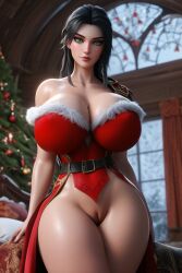 1girls 3d ai_generated big_ass big_breasts black_hair christmas christmas_outfit green_eyes hela hela_(marvel_rivals) marvel marvel_comics marvel_rivals ravenomega sexy_body sexy_woman solo_female