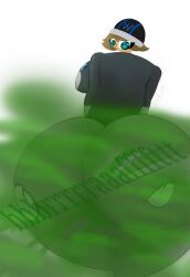 absurd_res antoniosupreme ass ass_cheeks ass_grab big_ass big_thighs blue_eyes breasts brown_hair butt_cheeks buttocks clothing digital_drawing_(artwork) drawing eyelashes fanart fart fart_cloud fart_fetish farting female gas gassy gassy_female grabbing grabbing_ass green_text hands_on_ass hat huge_ass huge_thighs line_art looking_at_viewer looking_back massive_ass original original_character pants smelly smelly_ass text thick_ass thighs