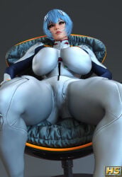 1girls 3d alternate_body_type alternate_version_available ass big_breasts blue_hair bodysuit breasts breasts_bigger_than_head chair curvaceous curvy curvy_figure hagiwara_studio hair_ornament hi_res legs_apart looking_at_viewer milkers neon_genesis_evangelion nipple_bulge nipples plugsuit pov pov_eye_contact pussy pussy_outline red_eyes rei_ayanami short_hair simple_background sitting skin_tight skin_tight_suit solo solo_focus thick_thighs thighs tight_clothing vagina