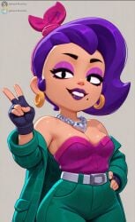 1girls absurd_res absurd_resolution absurdres ai_generated athletic athletic_body athletic_female big_breasts black_eyes black_gloves brawl_stars breasts busty busty_female busty_girl clothed clothing coat coat_on_shoulders curvaceous curvaceous_female curvaceous_figure curvy curvy_body curvy_female curvy_figure curvy_hips cute cute_expression cute_eyes cute_face cute_female ear ear_ring earrings eyebrows eyelashes eyeshadow eyewear female female_only female_solo front_view fully_clothed fully_clothed_female glistening glistening_body glistening_boobs glistening_breasts glistening_eyes glistening_skin gloves green_coat grey_background hackwork half-closed_eyes hand_on_hip headwear hi_res high_quality high_resolution highres large_boobs large_breasts large_butt light-skinned_female light_body light_skin lola_(brawl_stars) long_hair looking_at_viewer makeup necklace neckwear open_mouth open_smile purple_hair purple_lips purple_lipstick purple_topwear rebel_lola_(brawl_stars) seductive seductive_body seductive_eyes seductive_look seductive_mouth seductive_smile shiny shiny_body shiny_boobs shiny_breasts shiny_hair shiny_skin simple_background slim_waist small_waist smile smiling smiling_at_viewer smooth_body smooth_skin solo_female standing supercell supercell_(company) teeth teeth_showing teeth_visible thin_waist topwear upper_teeth v_sign white_sclera