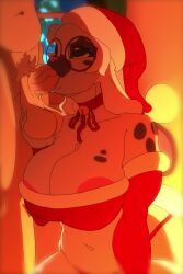 2:3 5_square_meters absurd_res animated anthro ball_fondling balls belly big_breasts bouncing_breasts breasts christmas christmas_clothing clothing duo eyewear fellatio female fondling genitals glasses hi_res holidays huge_breasts lagomorph leporid looking_up male male/female mammal mille_(5_square_meters) oral overweight penile penis rabbit sex short_playtime sound tagme video