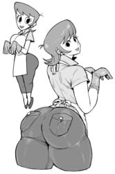 1girls apron ass big_ass breasts cartoon_network curvy dexter's_laboratory dexter's_mom earrings female female_focus female_only gloves jeans lipstick looking_at_viewer looking_back milf monochrome shoulder_length_hair skin_tight synecdoche thick thick_thighs thighs tight_clothing tight_jeans tight_pants